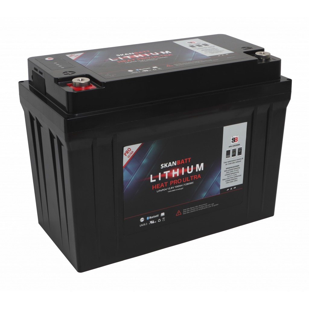 SKANBATT Lithium HEAT PRO &apos;Ultra&apos; 12V 100AH - CAN Bus 400A (3s) (700A Peak) 8 års garanti