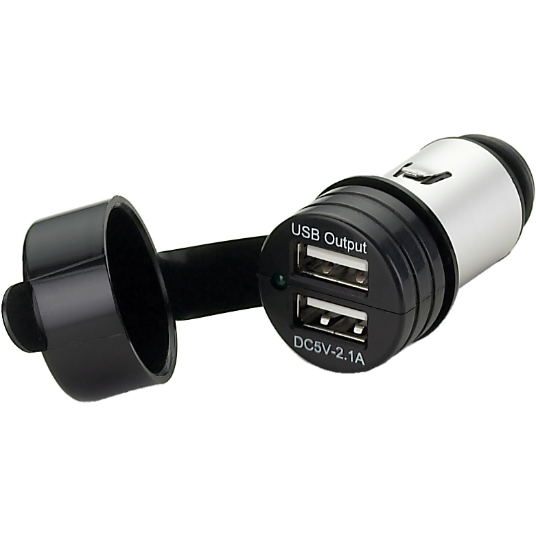 1852 USB-lader dobbel, kontakt m/sig. støpsel 12-24V